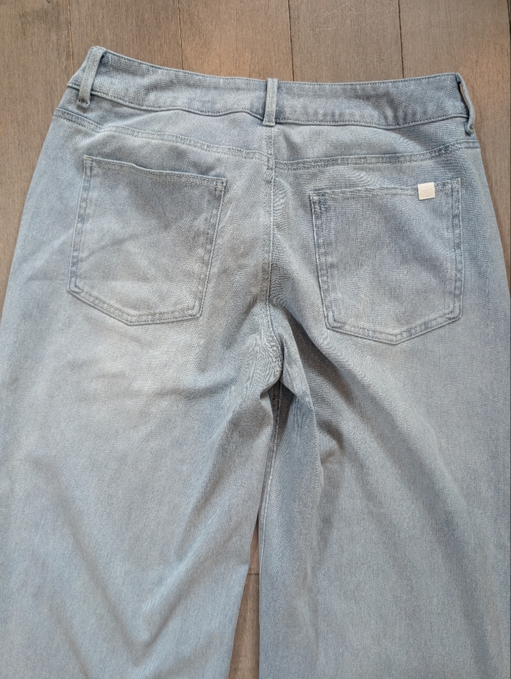 Halara Flex Denim Baggy Wide Leg Pants Asymmetric Low Rise Zipper Medium Petite - Picture 10 of 12